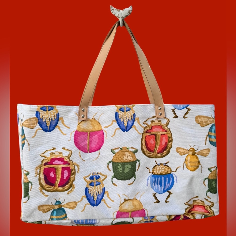 Insect Print Canvas Tote Bag NWT Dana Gibson “Buggy” Beetle Novelty Preppy Bag